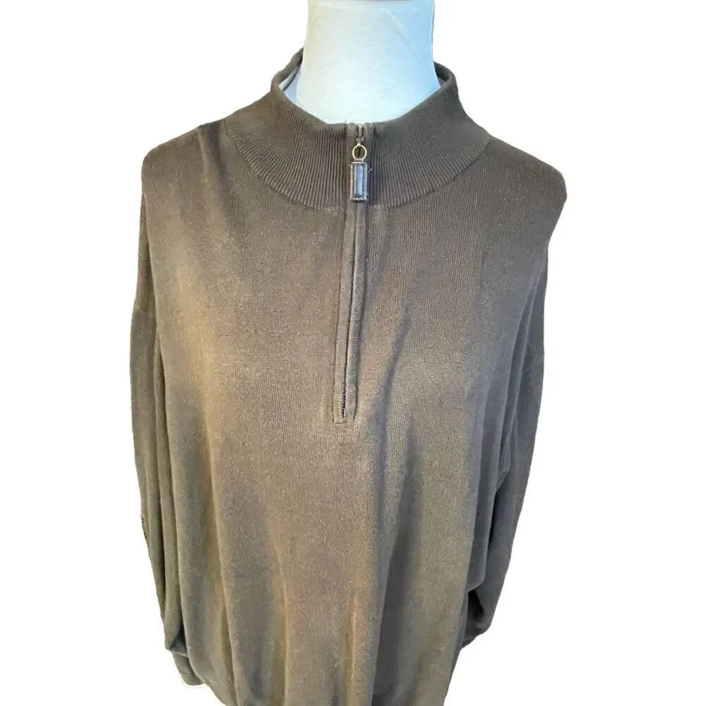 Rochester 100% Pima Cotton Half Zip Pullover Brown/Tan Men’s Sweater Size 3XL
